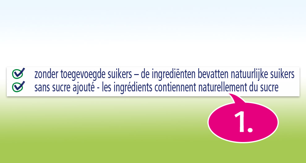 Een groene achtergrond met kleurverloop en een witte banner met tekst in twee talen, vergezeld van een rode tekstballon met het getal "1".