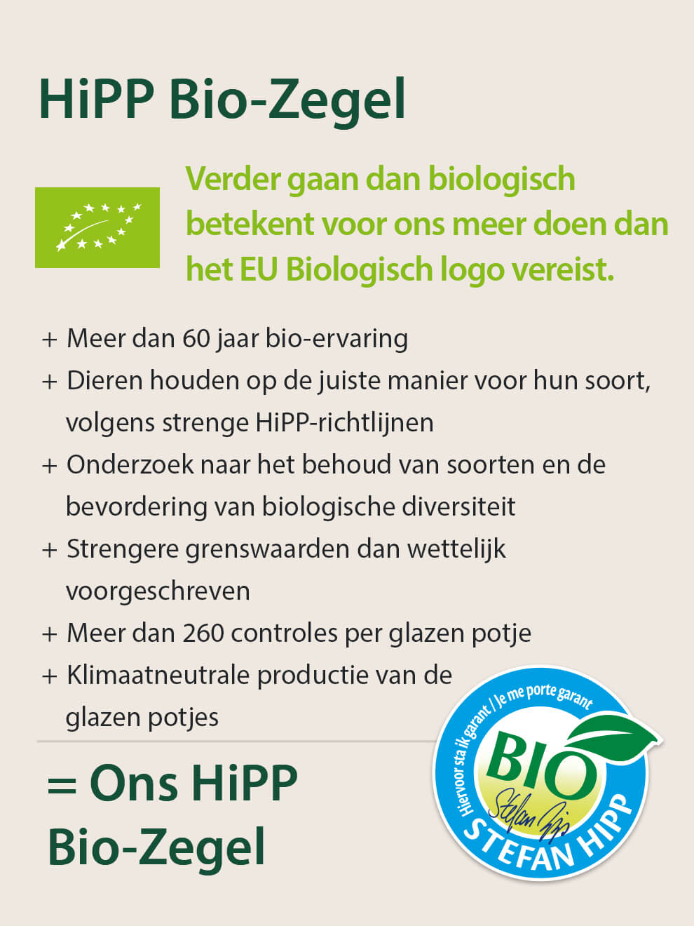 Een promotieposter voor een product met de naam "HiPP Bio-Zegel", een biologisch gecertificeerd EU-zegel dat aangeeft dat het product voldoet aan strenge biologische en milieunormen.