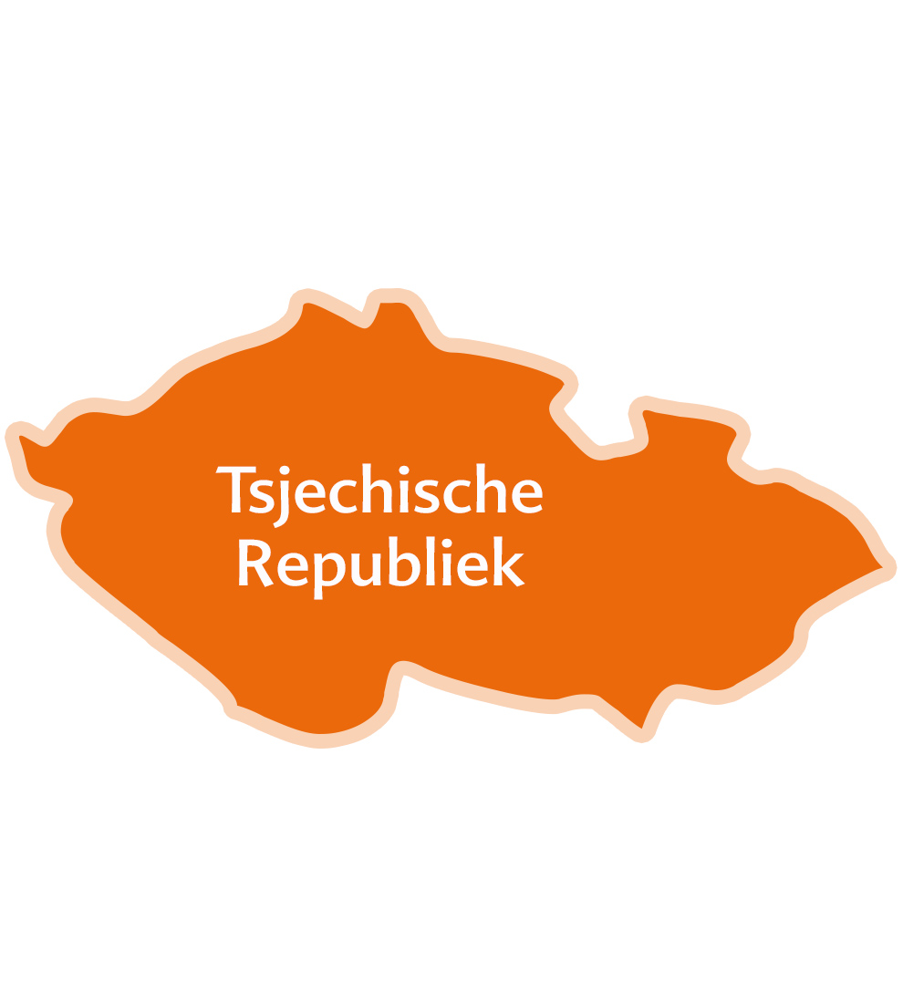 Een kaart van Tsjechië met de naam van het land in het midden.