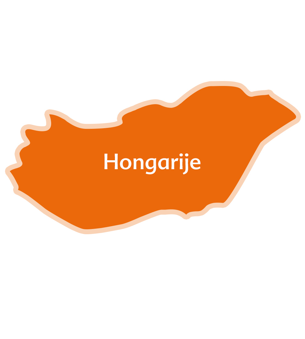 Een kaart van Hongarije met de naam "Hongarije" erop geschreven.