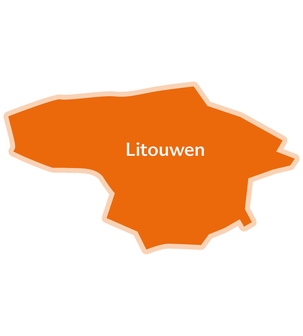 Een vereenvoudigde schets van het land Litouwen, met in het midden de naam "Litouwen".
