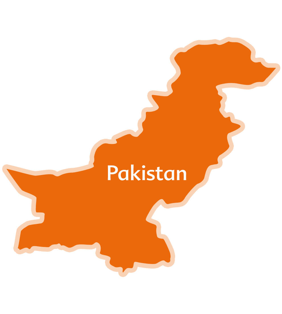 Een kaart van Pakistan met de naam van het land prominent in beeld.