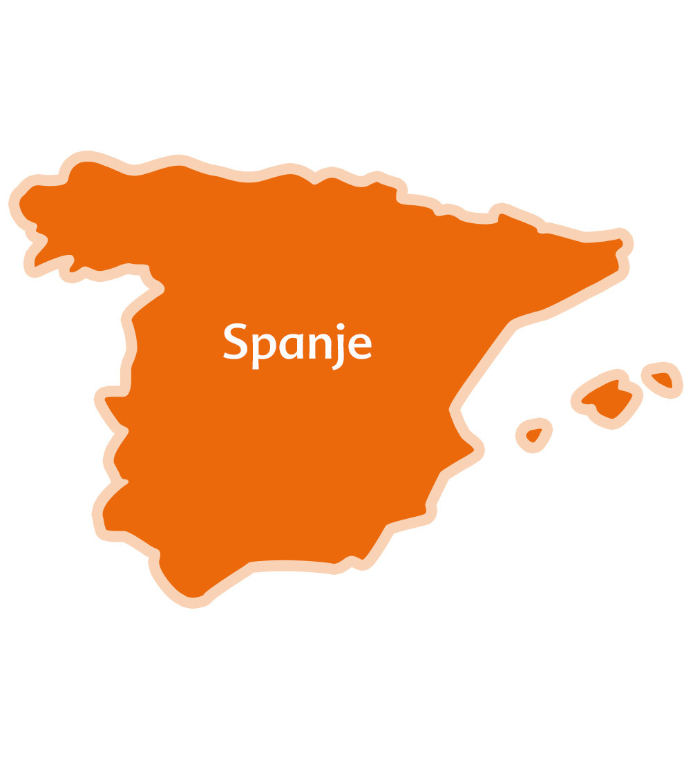 Een kaart van Spanje met het woord "Spanje" erop geschreven.