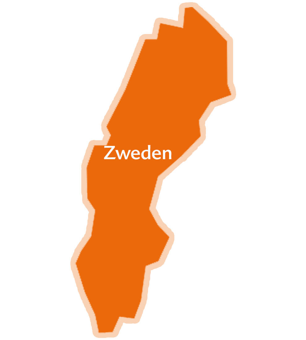 Een kaart van Zweden met de naam van het land prominent in beeld.