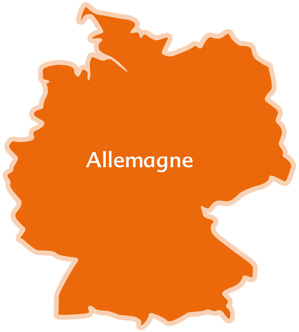 Silhouette d'une carte avec le mot "Allemagne" au centre.