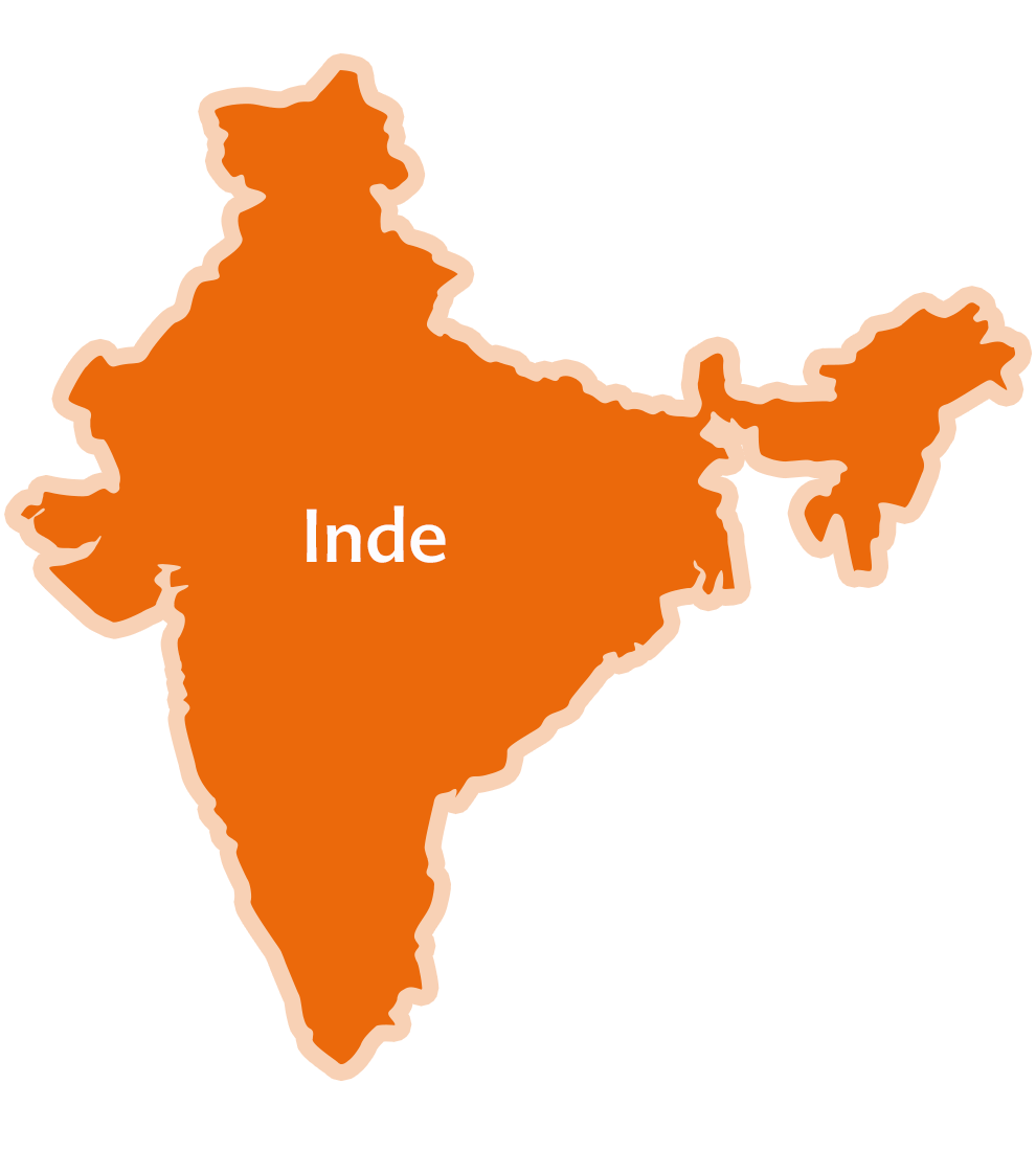 Une carte en silhouette de l'Inde avec le mot "Inde" au centre.