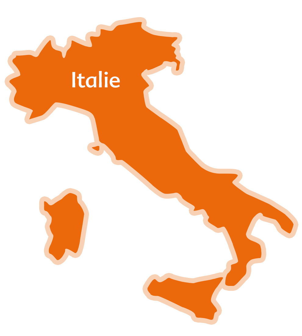Une carte de l'Italie sur laquelle est inscrit le nom du pays.