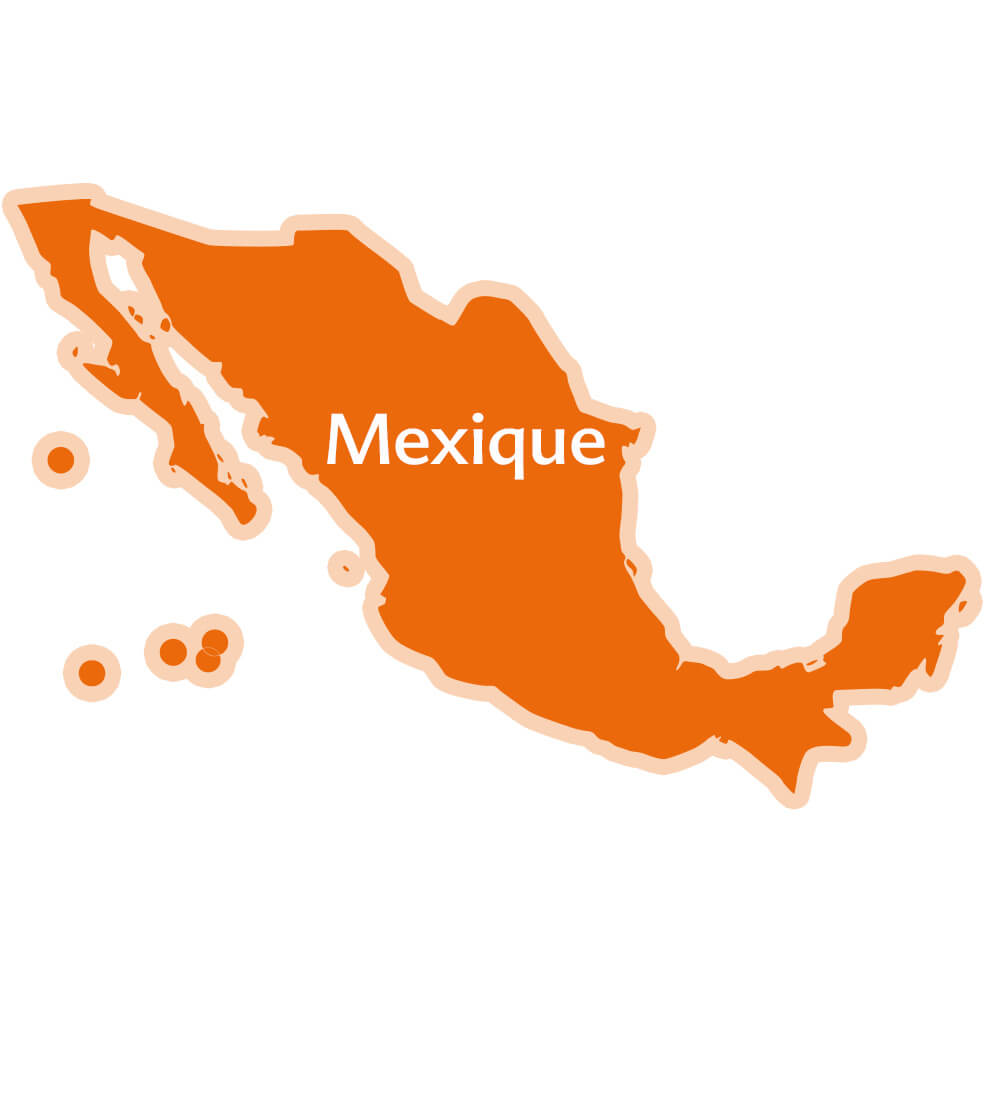 Une simple carte du Mexique sur laquelle est inscrit le nom du pays.