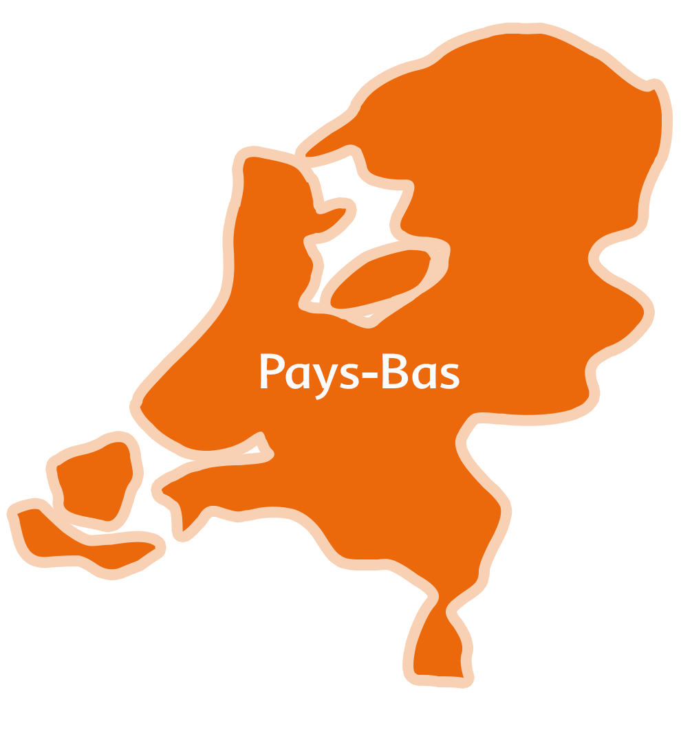 Une carte en silhouette des Pays-Bas avec la mention "Pays-Bas" bien en évidence.