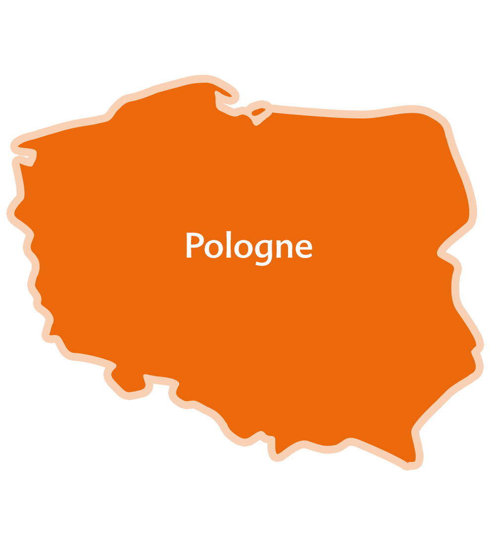 Carte simplifiée de la Pologne sur laquelle figure la capitale Varsovie.