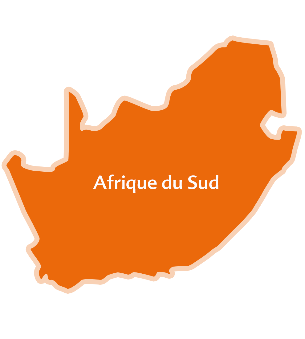 Silhouette d'un continent sur laquelle est inscrite la mention "Afrique du Sud".
