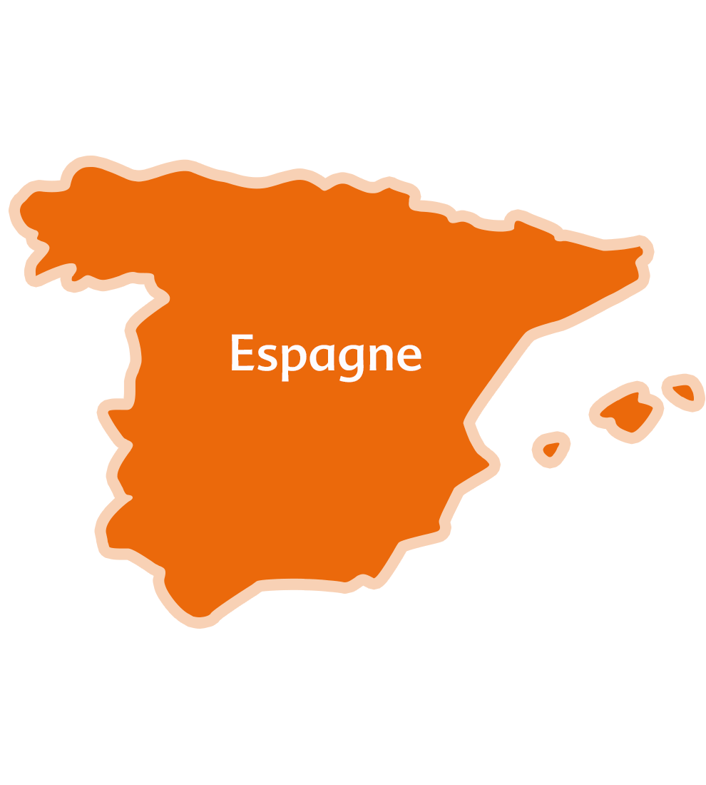 Une carte de l'Espagne sur laquelle est inscrit le mot "Espagne".